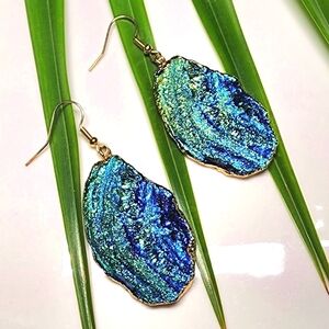 Druzy Blue,Green & Gold Dangle Earrings Anthropologie NWT